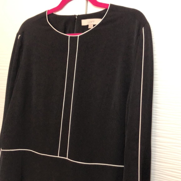 NWT LOFT black fit-and-flare style dress with white piping/trim. Size 16. - Picture 4 of 9